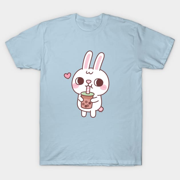 Cute Little White Rabbit Loves Drinking Bubble Tea T-Shirt by rustydoodle